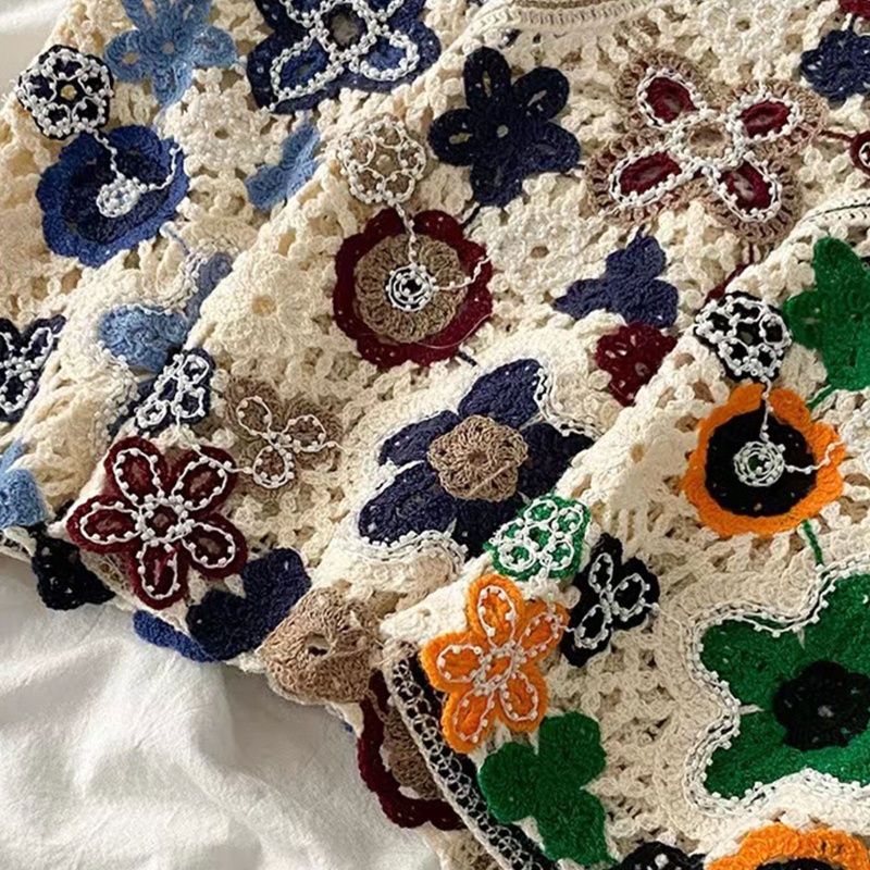 Áo Croptop Dệt Kim Không Tay Thêu Hoa Nhiều Màu Sắc Dành Cho Nữ