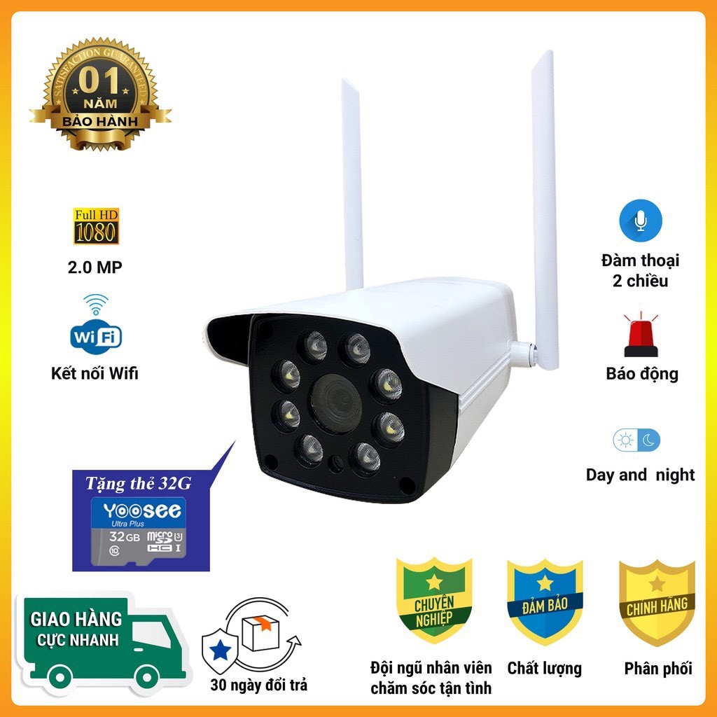 (Tặng kem thẻ nhớ 32GB) Camera wifi ngoài trời carecam CV988M, hỗ trợ thẻ nhớ lên đến 128GB, cảnh báo chống trộm