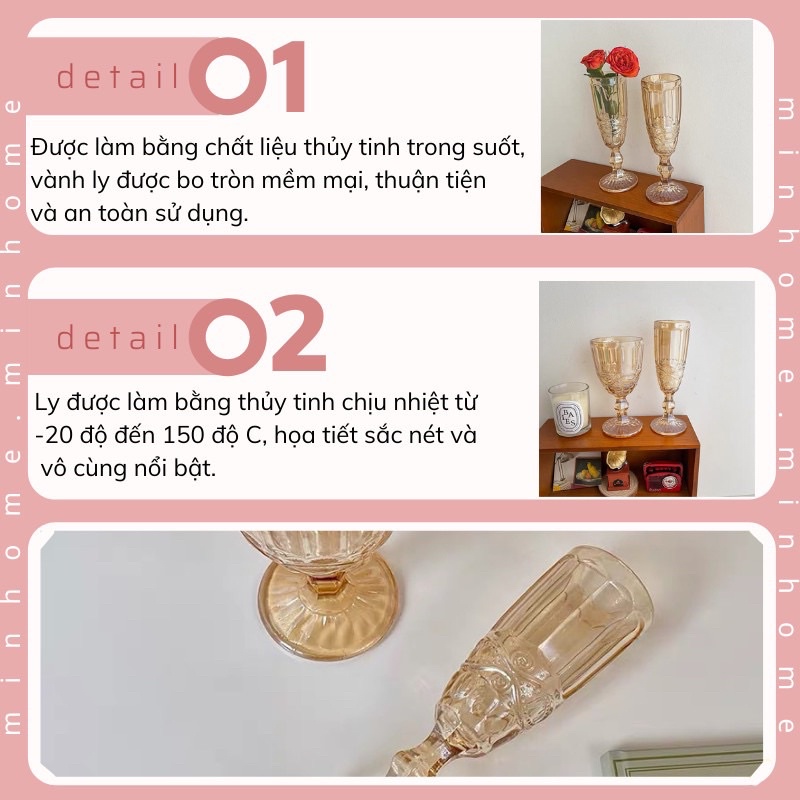 Ly Cốc Thủy Tinh Vintage Phong Cách Hoàng Gia Cốc Thuy Tinh Min Home Rẻ Đẹp