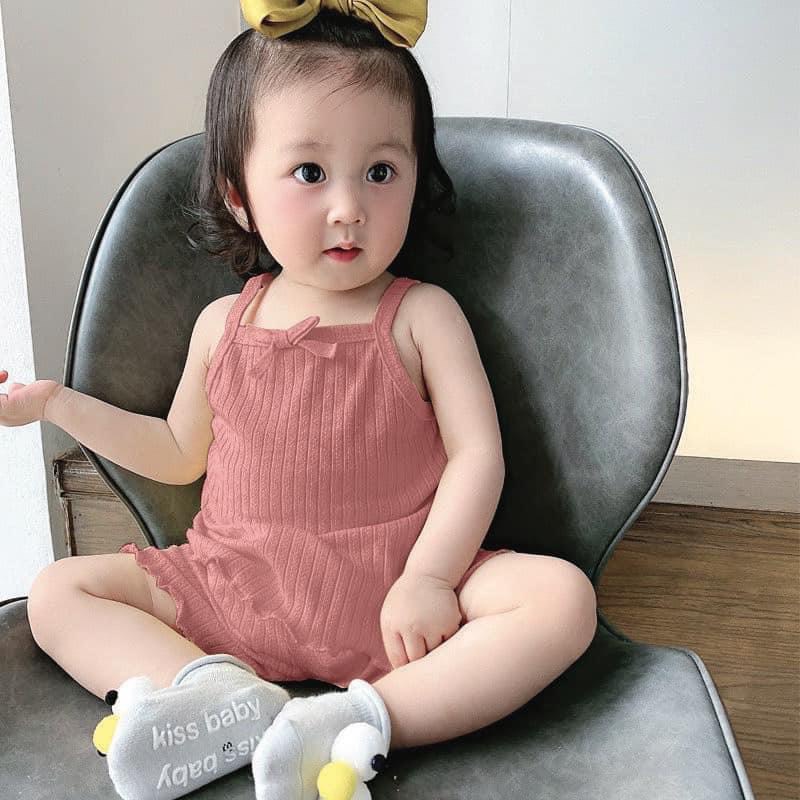 Bộ quần áo bé gái, Set bộ áo hai dây và quần short sọc tăm chất thun cotton cho bé từ 7 đến 18 kg, SUN KID'S