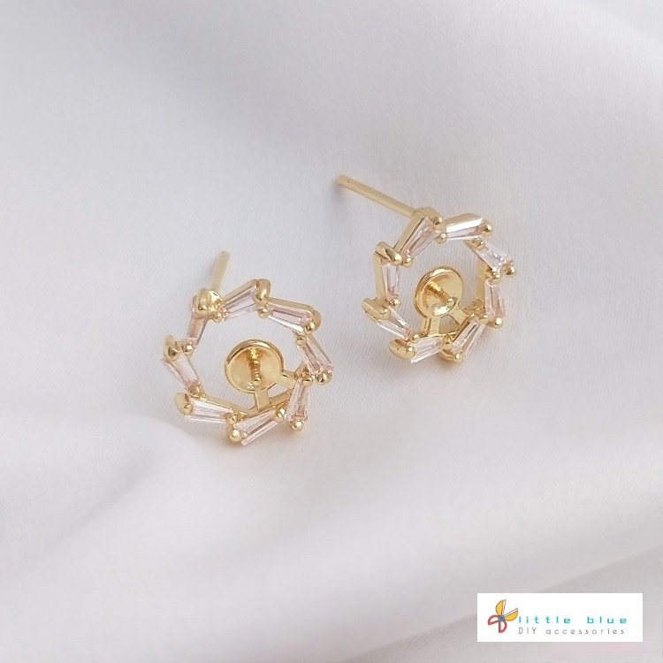 Giá Đỡ Bông Tai Mạ Vàng 14k Đính Đá Zircon / Ngọc Trai Nửa Lỗ Bằng Bạc 925 Làm Thủ Công diy