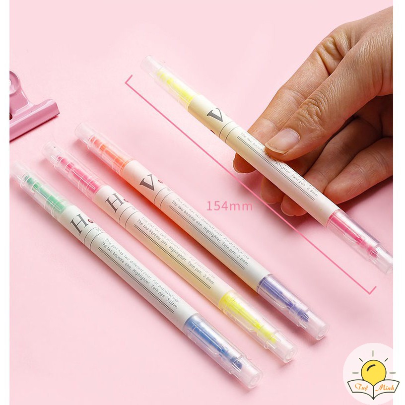 Set 3/6 bút highlight 2 đầu đánh dấu màu Pastel, bút nhớ nhiều màu HI02 Tuệ Minh