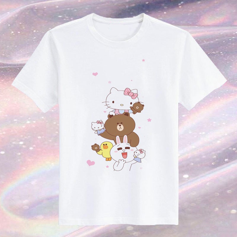 Áo Thun Tay Ngắn Cổ Tròn In Hình Hello Kitty Đáng Yêu Cho Người Lớn Và Trẻ Em