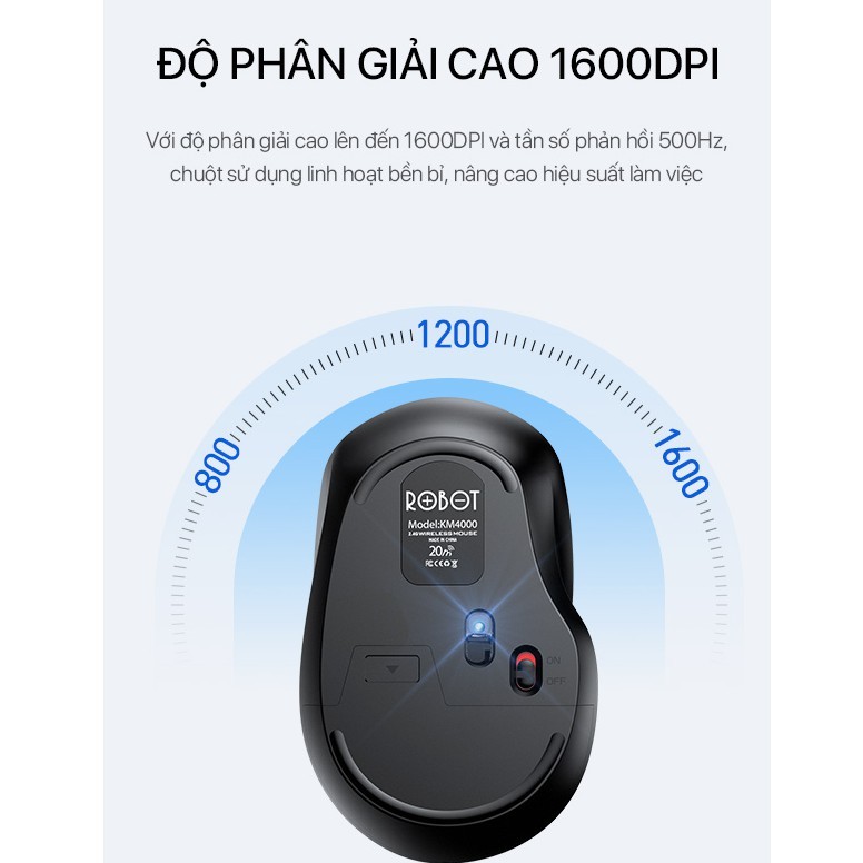 Bộ Bàn Phím Và Chuột Tĩnh Âm Không Dây ROBOT KM4000 2.4GHz Độ Phân Giải 1600DPI - BẢO HÀNH 12 THÁNG | BigBuy360 - bigbuy360.vn