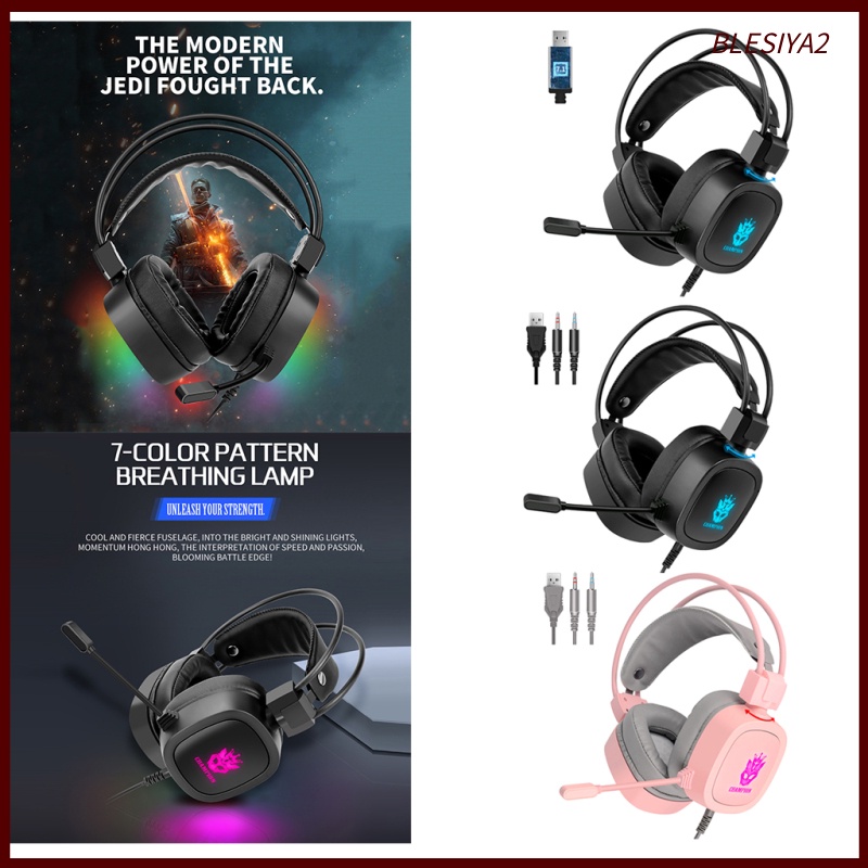 [BLESIYA2] S100 Gaming Headphone Wired 7-LED with Microphone for Computer Black 3.5mm