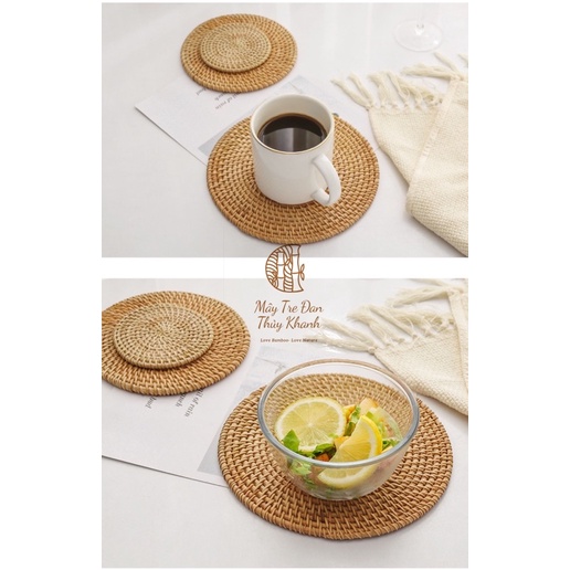 Lót mây cốc ly nồi, lót bàn ăn lọ hoa decor Mây Tre Đan Thuỷ Khanh