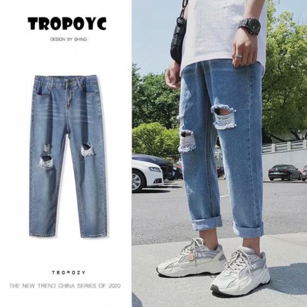 [ẢNH THẬT 100%] -  Quần baggy jean nam nữ rách gối phong cách -cam kêt Vải đẹp nhất thị trường -hot trend 2021-Q1 ་