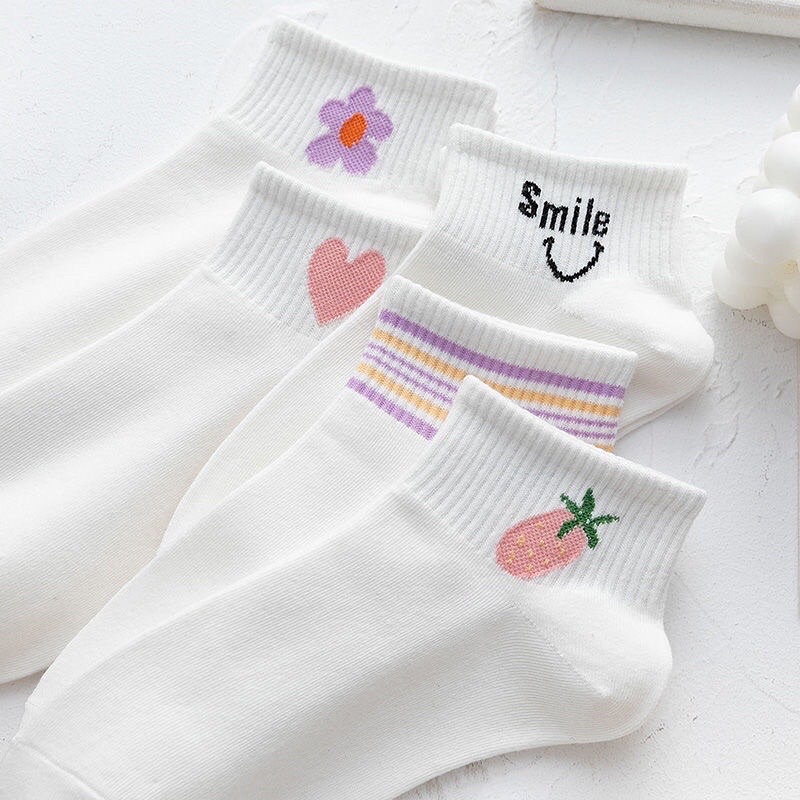 Tất Vớ Cổ Ngắn Cotton Hàn Quốc Hoạ Tiết Hoạt Hình Nice Day Co Giãn Cho Nam Nữ