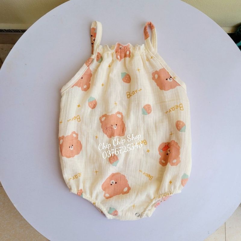 Body hai dây bé gái vải xô muslin mềm mại thoáng mát cho bé gái