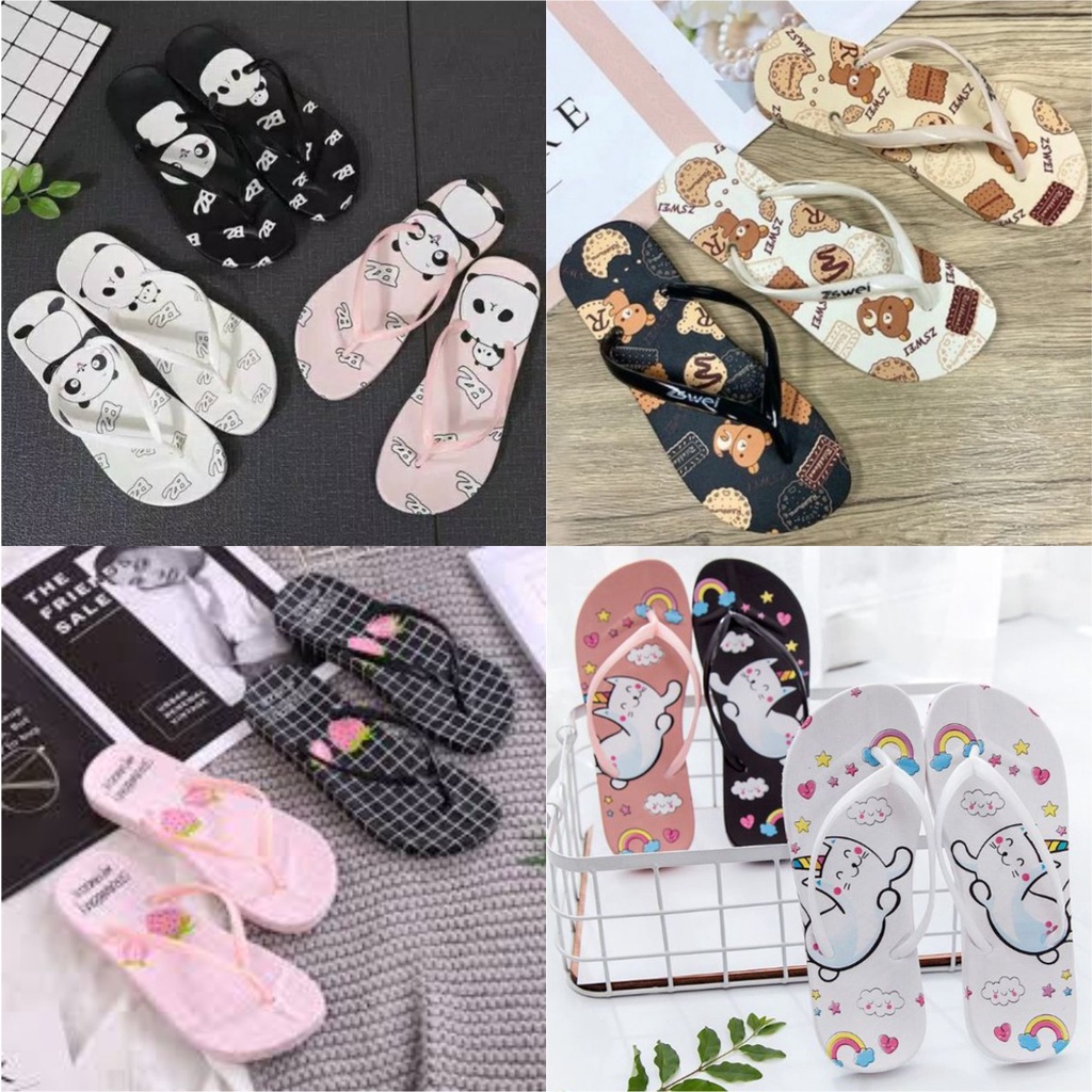 Dép Xỏ Ngón Xốp Chống Trượt Màu Cầu Vồng Họa Tiết Mèo / Dâu