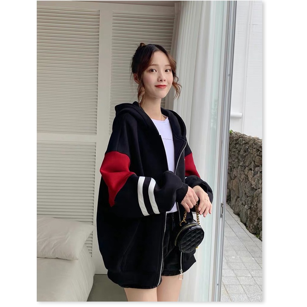 ÁO KHOÁC HOODIE NỮ DÂY KÉO PHỐI HUY HIỆU THỜI TRANG