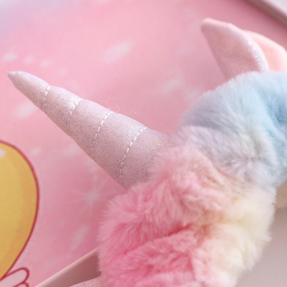 ANEMONE Băng Đô Cài Tóc Rửa Mặt Bằng Vải Lông Cừu San Hô Bản Rộng Co Giãn Hình Kỳ Lân Vui Nhộn Cho