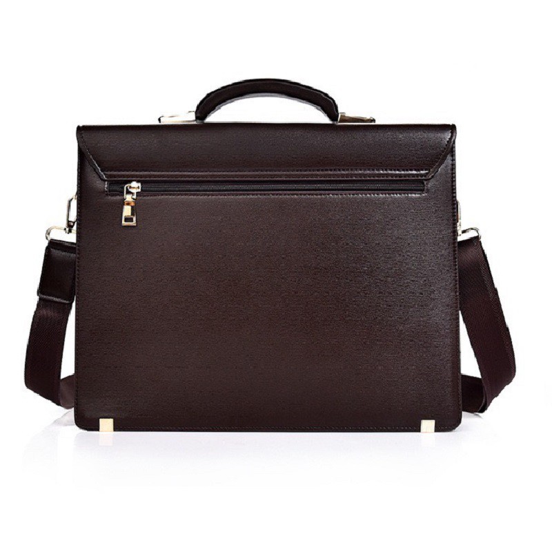 Túi xách cặp da giáo viên da bò công sở T50 khóa số đựng laptop 14 inch 38x29x8cm (Nâu-Đen) | BigBuy360 - bigbuy360.vn