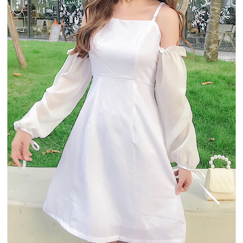 (SẴN-HÌNH THẬT) Đầm dự tiệc hai dây tay voan | BigBuy360 - bigbuy360.vn