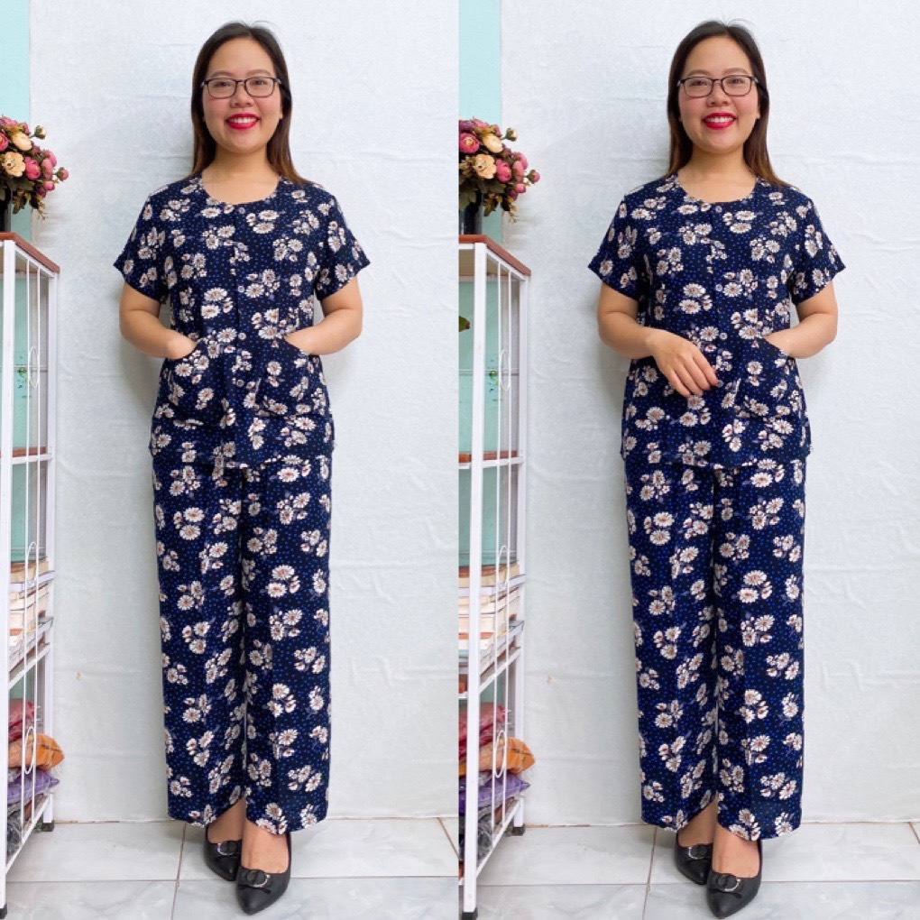 Bộ Lanh Quần Dài Tay Cộc Cài Cúc Dành Cho Người Lớn Tuổi - Bộ Đồ Tặng Bà