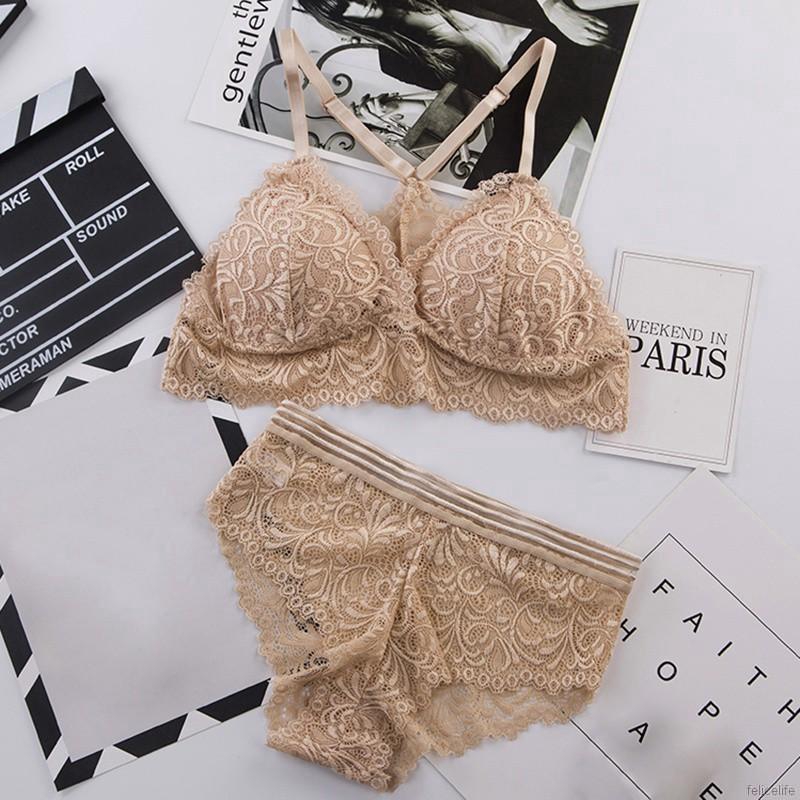 Set áo ngực 2 dây &amp; quần lót nữ thêu ren sexy