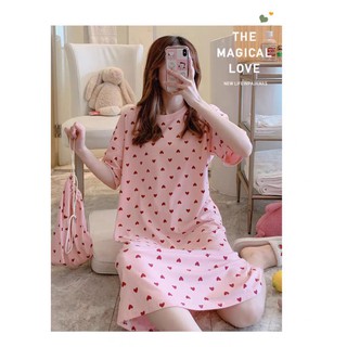 Váy ngủ cotton hoạt hình cute dễ thương tặng kèm túi vải mùa hè mỏng nhẹ thoáng mát dáng rộng LUCIA SISTER V08.