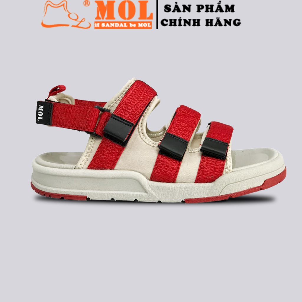 Giày sandal unisex nam nữ 3 quai ngang vải dù có quai hậu tháo rời hiệu MOL mang đi học du lịch MS1802R