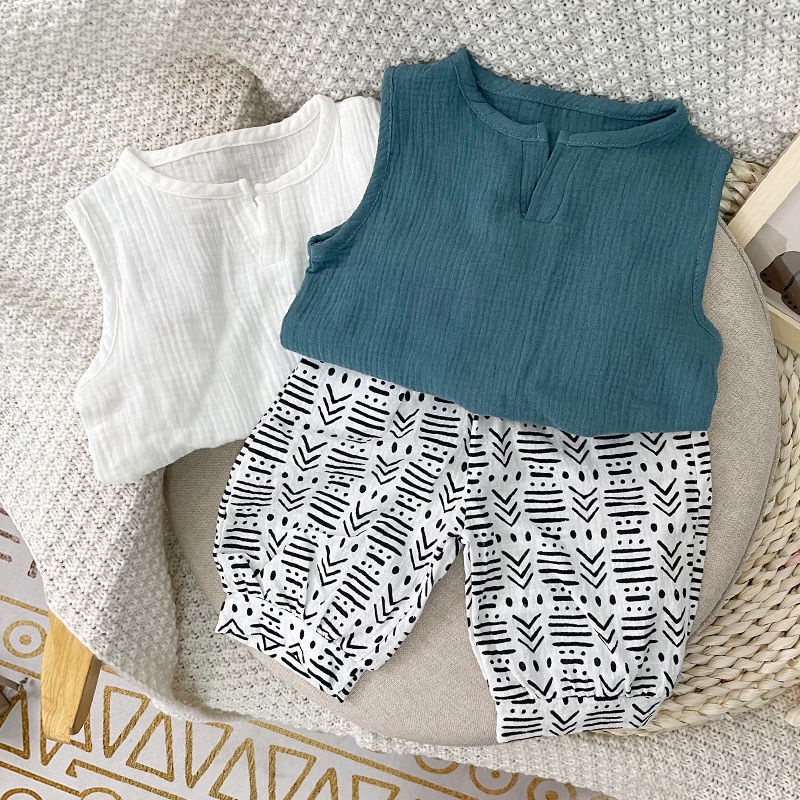 Bộ Quần Áo Vải Cotton Phối Lưới Dáng Rộng Thời Trang Cho Bé Trai