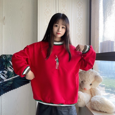 Áo sweater tay dài dáng rộng thêu họa tiết thời trang cho nữ