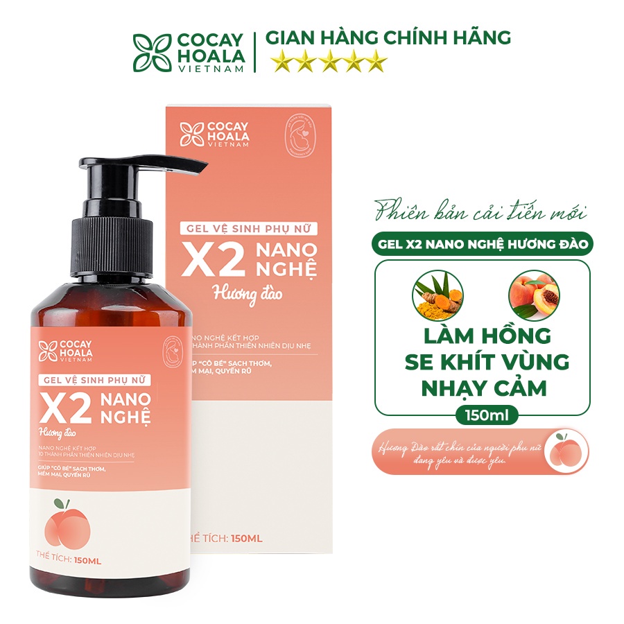 Dung Dịch Vệ Sinh Phụ Nữ Gel X2 Nano Nghệ Đào Cỏ Cây Hoa Lá - Giúp Giảm Ngứa Lưu Hương 24h - 20ml/tuýp