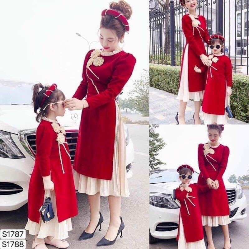 SIÊU PHẨM MẸ VÀ BÉ DIỆN SET ÁO DÀI DU XUÂN 2023 (HOT🔥), màu Đỏ may mắn thu hút Tài Lộc đầu năm (RẺ VÔ ĐỊCH💥)