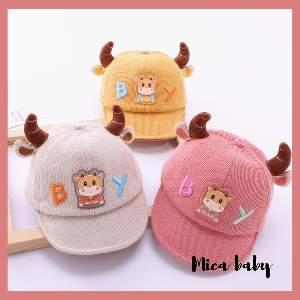 Mũ lưỡi trai mềm họa tiết sừng trâu chữ BY đáng yêu cho bé MH128 Mica Baby