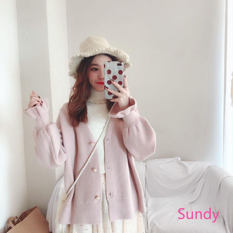 Áo khoác dệt kim màu trơn dáng rộng thời trang mùa thu dành cho nữ