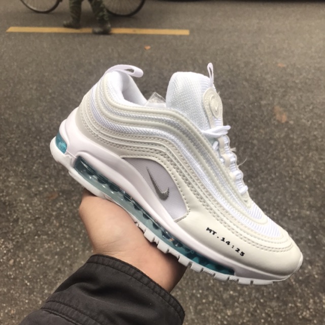 Giày thể thao Sneaker Air Max 97 thánh giá phản quang trắng đế xanh dương có nước mẫu mới cực hot dành cho nam và nữ