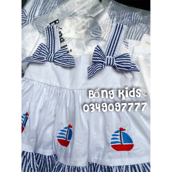 Bộ Hè Bé Gái Kẻ Nơ Thêu Thuyền Mine