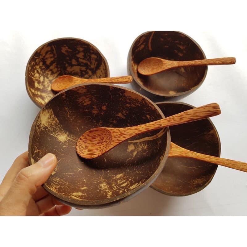 [Combo] - Chén / Bát gáo dừa + Muỗng gỗ dừa chuẩn Bến Tre