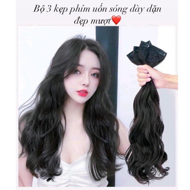 Tóc kẹp tóc giả uốn xoăn 3 phím