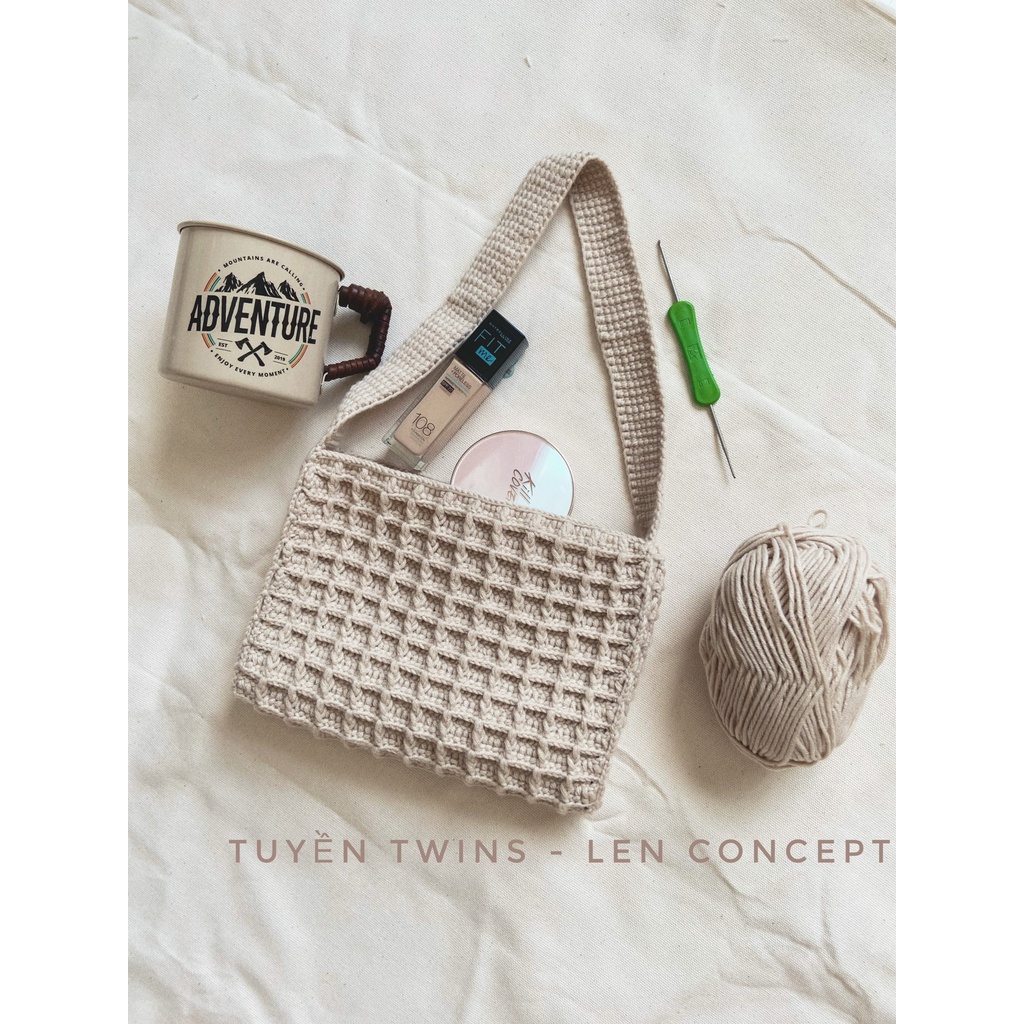 Túi len handmade  - Họa tiết ô vuông xinh xắn