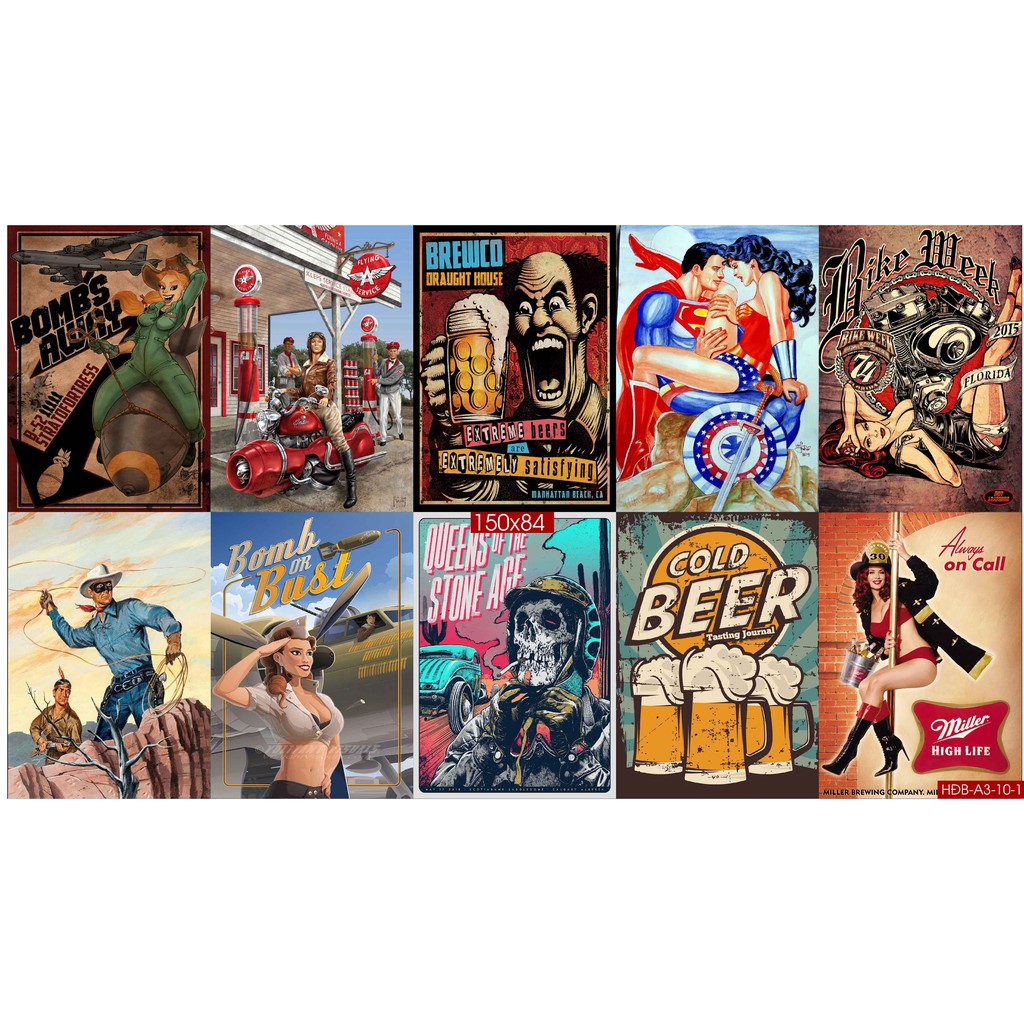 Beer-Combo Set 10 tờ Decal dán tường quán bia, quán nhậu,Quầy Bar