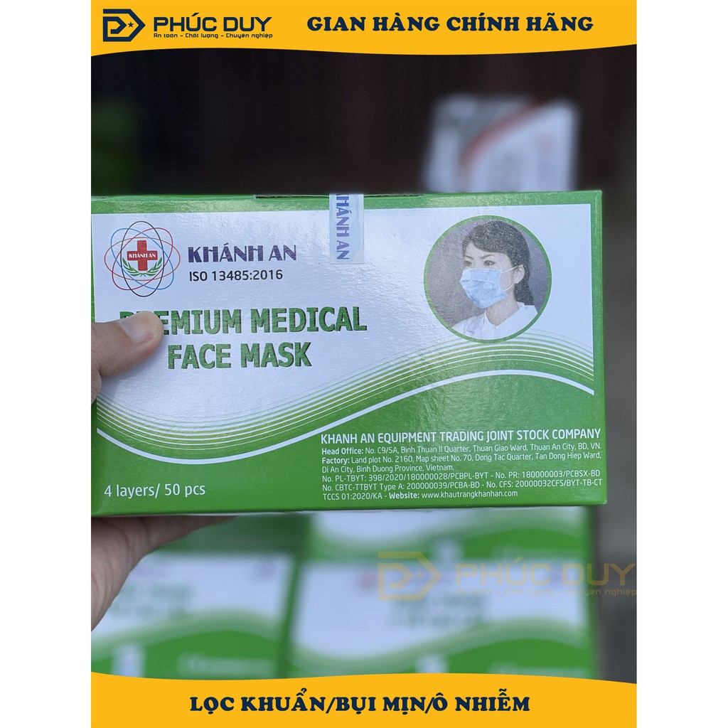 Khẩu trang y tế 4 lớp kháng khuẩn Khánh An - Màu xanh (50 cái/hộp)