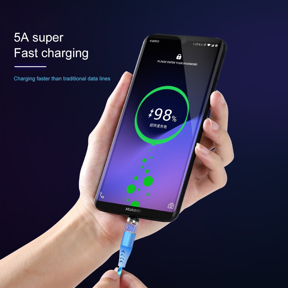 5V 3in1 Magnetic LED Light Cable Fast Charging Magnet Micro USB Type C Cable  Wire Cord for  iPhone Huawei Xiaomi