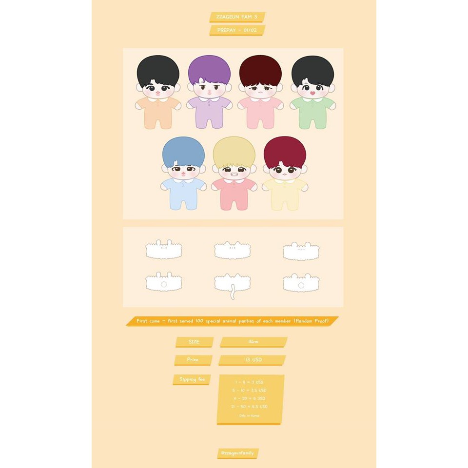 Zzageun ver 3 - Búp bê doll BTS Jin Suga RM Jimin Jungkook JK 15cm fansite đủ set 1 bộ có tách lẻ