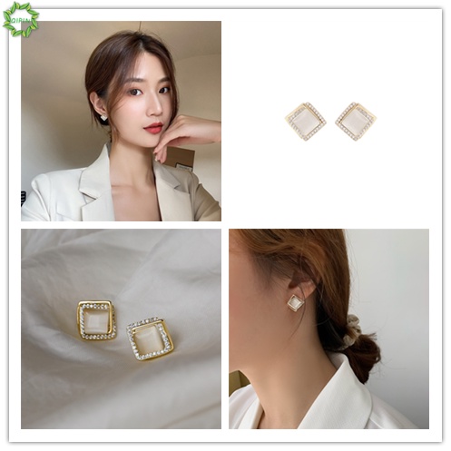 Bông tai hình học đính đá opal phong cách Hàn Quốc cho nữ