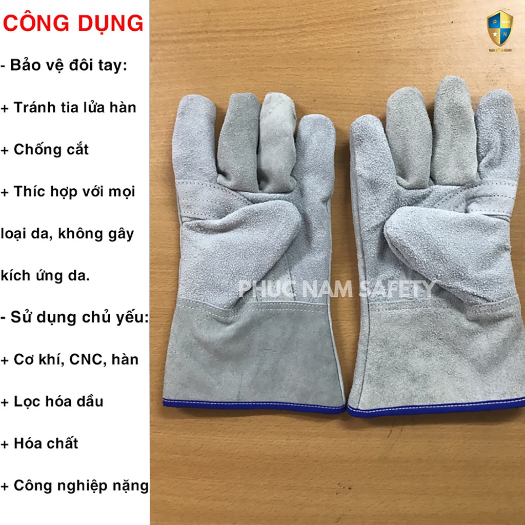 BAO TAY DA HAI LỚP NGẮN MÀU TRẮNG,găng tay da hàn, bao tay da Tig, BHLĐ Phúc Nam