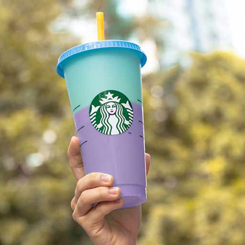 Ly Nhựa Uống Nước Starbucks Đổi Màu Có Nắp Đậy Và Tái Sử Dụng Được 24 Oz