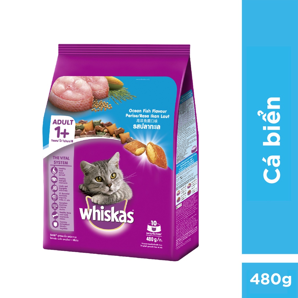 Thức ăn mèo Whiskas vị cá biển túi 480g