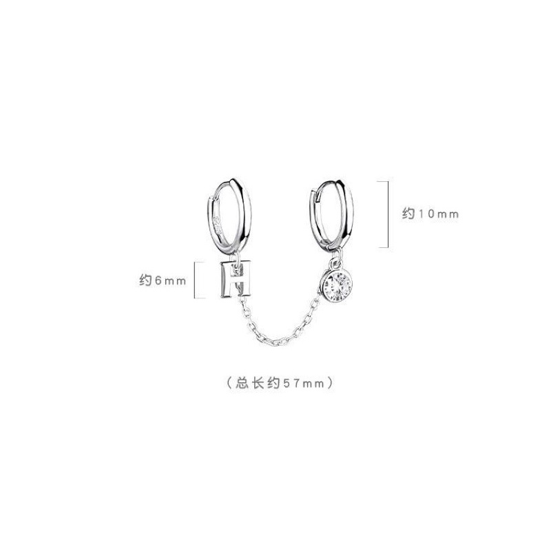 1 chiếc bông tai khoen xích đeo 2 lỗ Chữ H