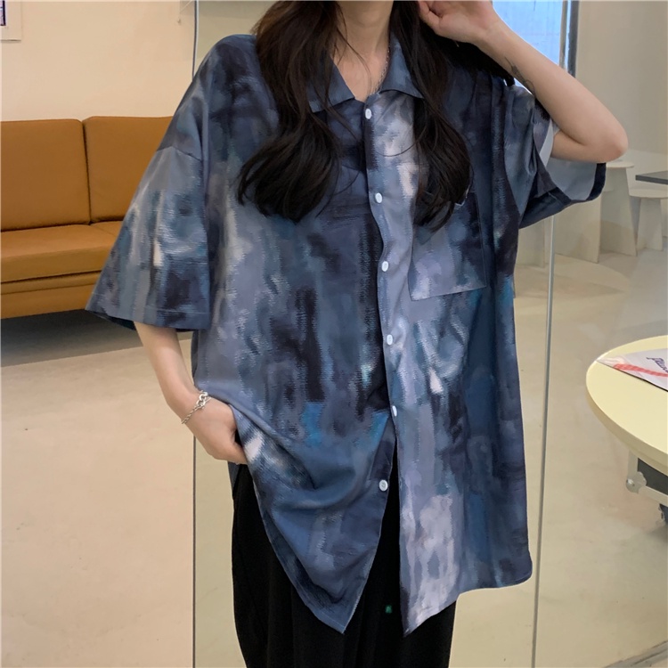 Áo Sơ Mi Ngắn Tay Nhuộm Màu Thời Trang retro Mỹ Cho Nữ