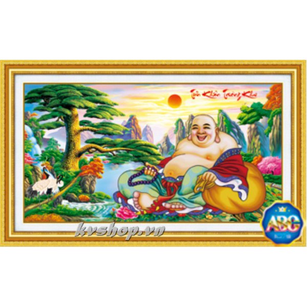 Tranh đính đá phật di lạc KT:180x100cm, tranh chưa đính đá chưa khung.