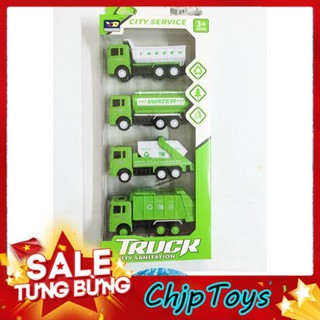 ĐỒ CHƠI TRẺ EM - BỘ 4 XE CHỞ RÁC CHẠY ĐÀ - XE MÔ HÌNH. FLASH SALE 99K