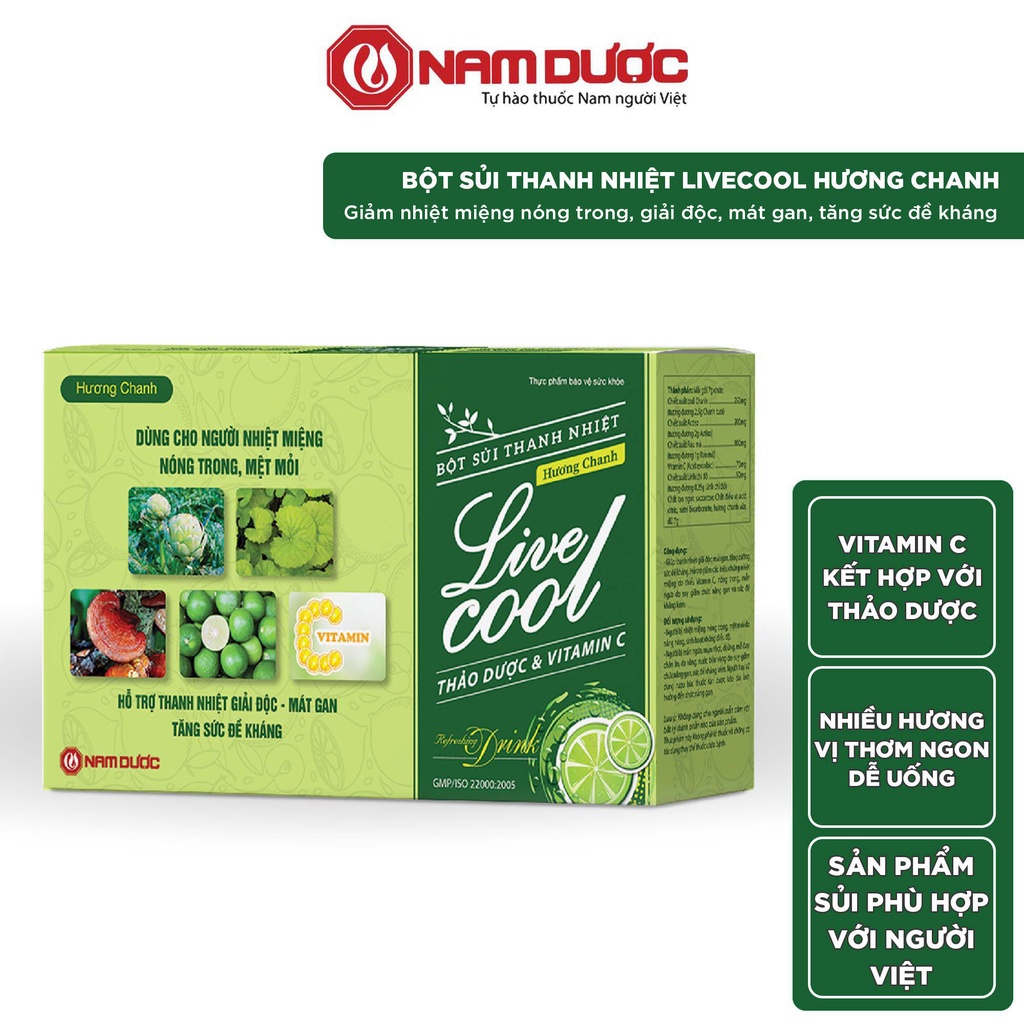 Bột sủi thanh nhiệt Livecool Nam Dược hương chanh hộp 10 gói x 7gram