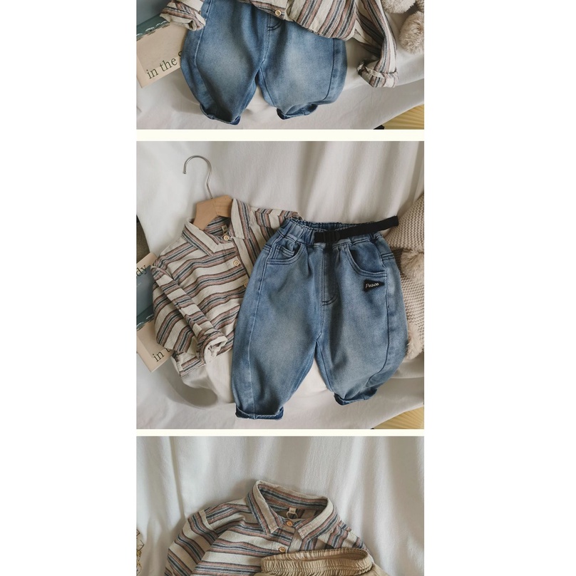 Áo Sơ Mi Cotton Lanh Tay Dài Kẻ Sọc Thời Trang Mùa Thu Hàn Quốc 2022 Cho Bé