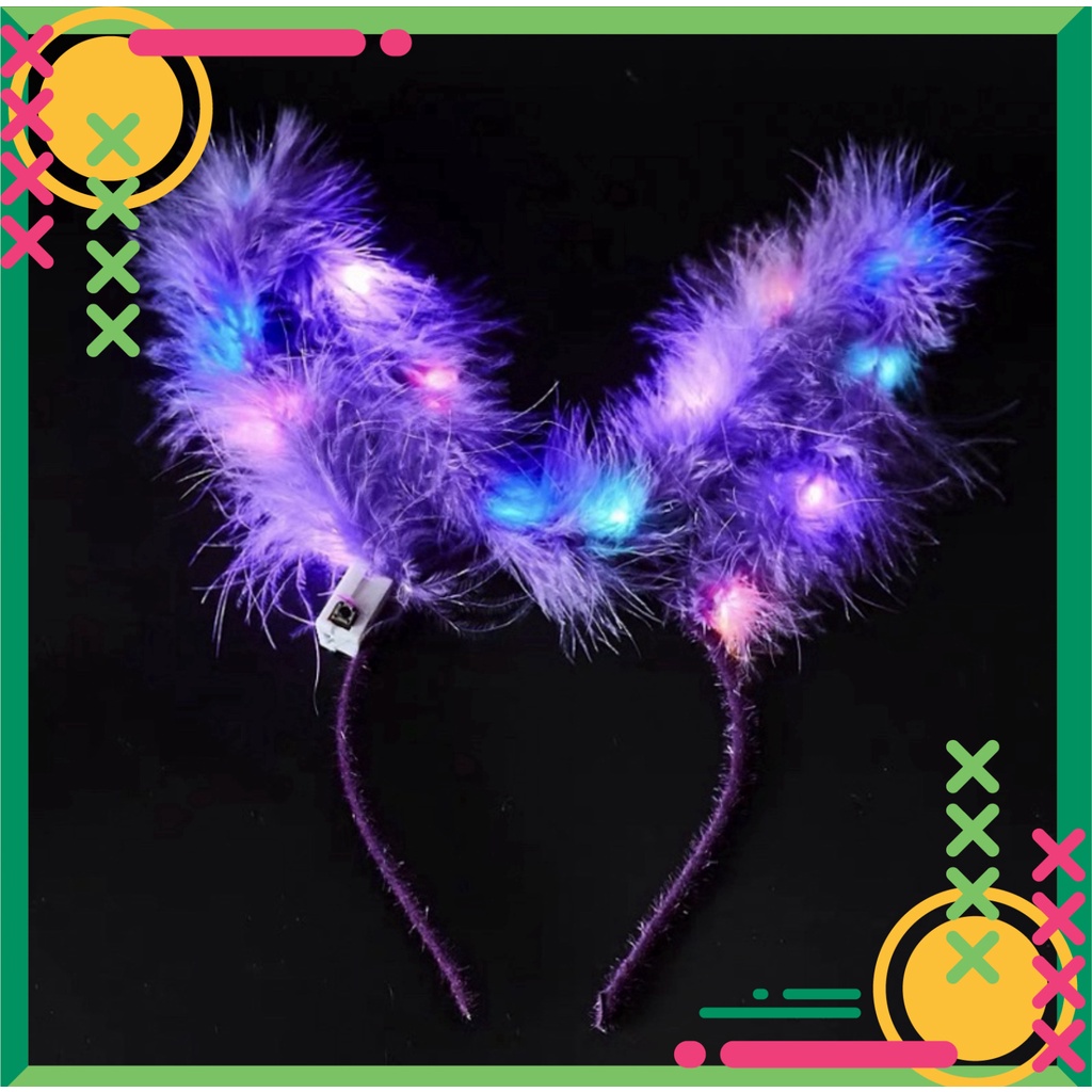 Bờm tai thỏ lông thú có đèn LED nhấp nháy 3 chế độ, 5 màu sắc, phù hợp cho Trung thu, Noel và các lễ hội ban đêm