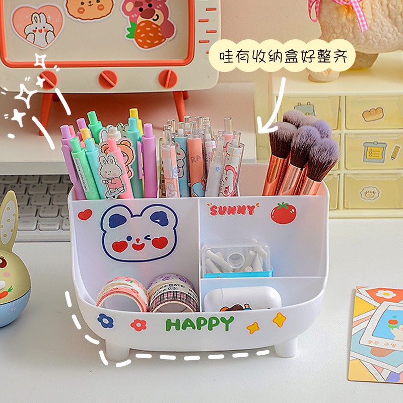 {Tặng Sticker} Kệ Cắm Bút Để Bàn Có Chân Size To 6 Ngăn Màu Pastel Xinh Xắn Ống Để Mỹ Phẩm Đa Năng Decor Bàn Học Cute