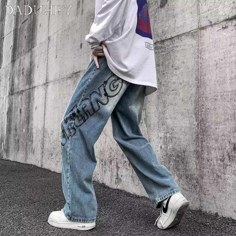 DaDuHey American Street Jeans Men's Autumn Loose Straight Pants Fashion Brand Retro Fried Street Washed Casual Pants